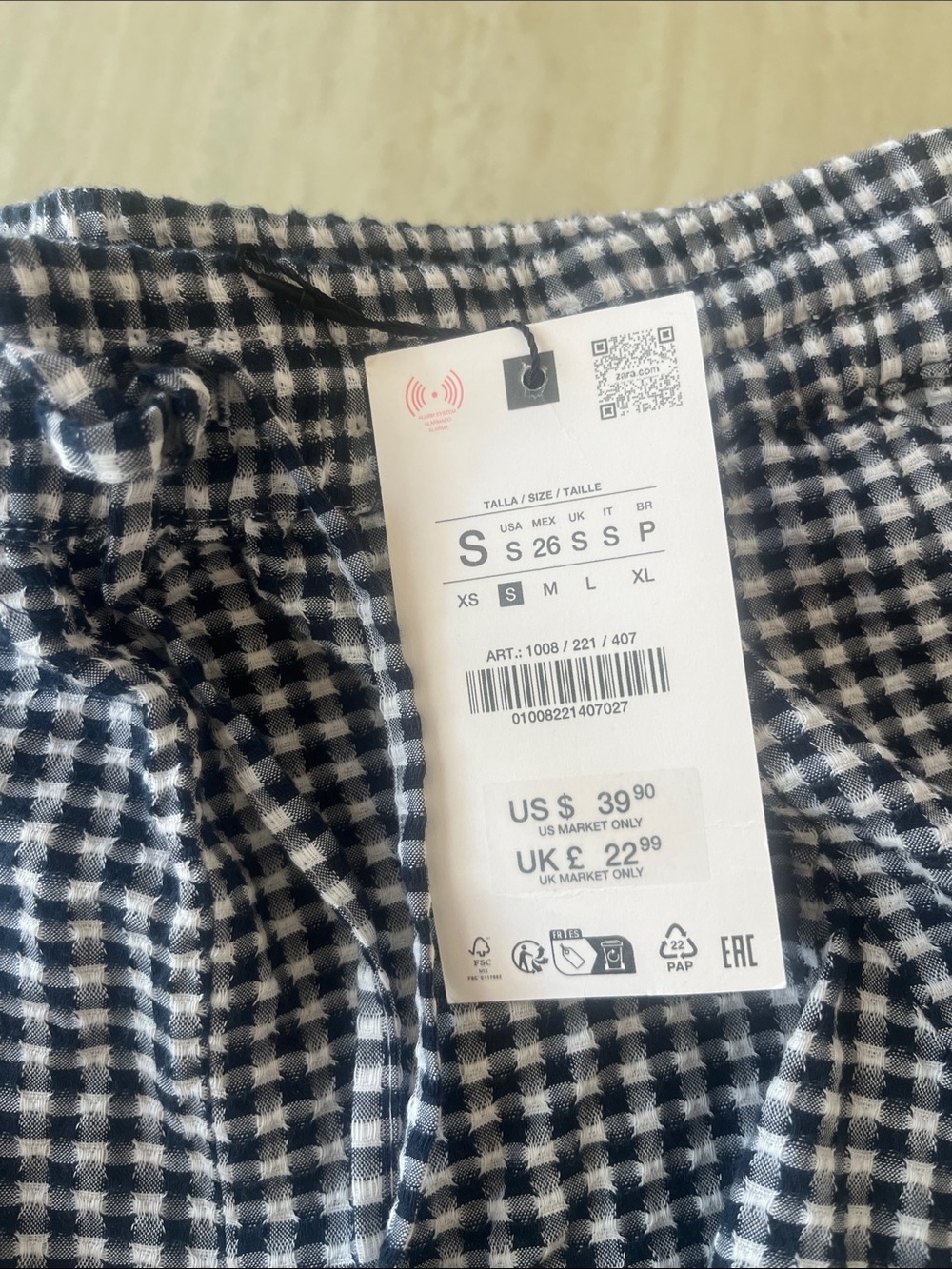 Zara Gingham Drawstring Flared Skort - Navy & White - Picture 2 of 5